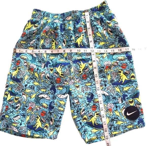 Nike Boys Swim Shorts/Trunks Blue Size XL surf Dinos, sharks, volcanos, swooshes - Picture 4 of 7